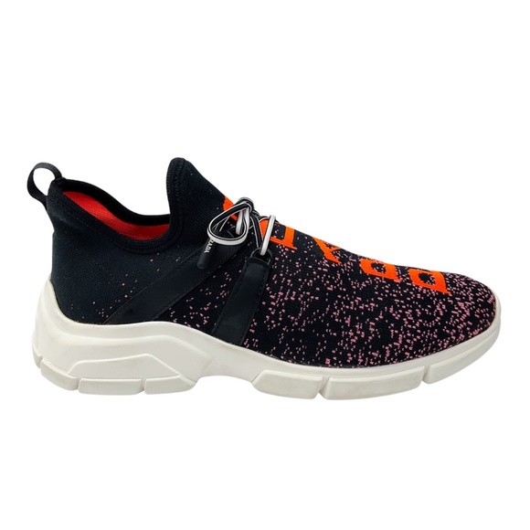 PRADA BLACK / PINK / ORANGE DÉGRADÉ LOGO KNIT LOW TOP SNEAKERS - Picture 2 of 7